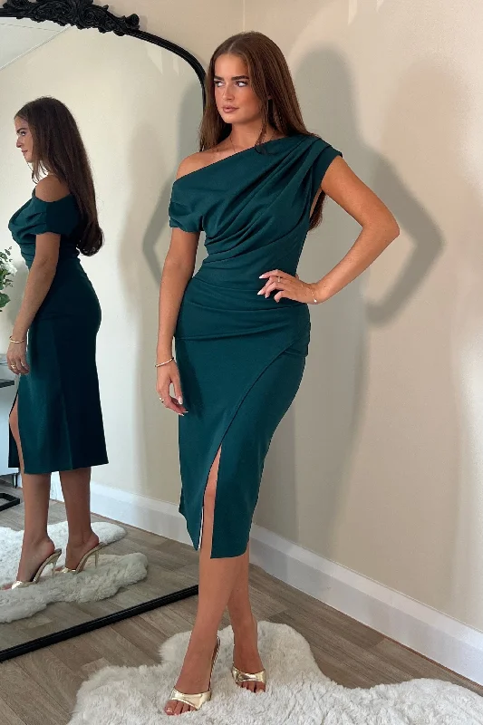 Ariana Asymmetric Midi Dress Green