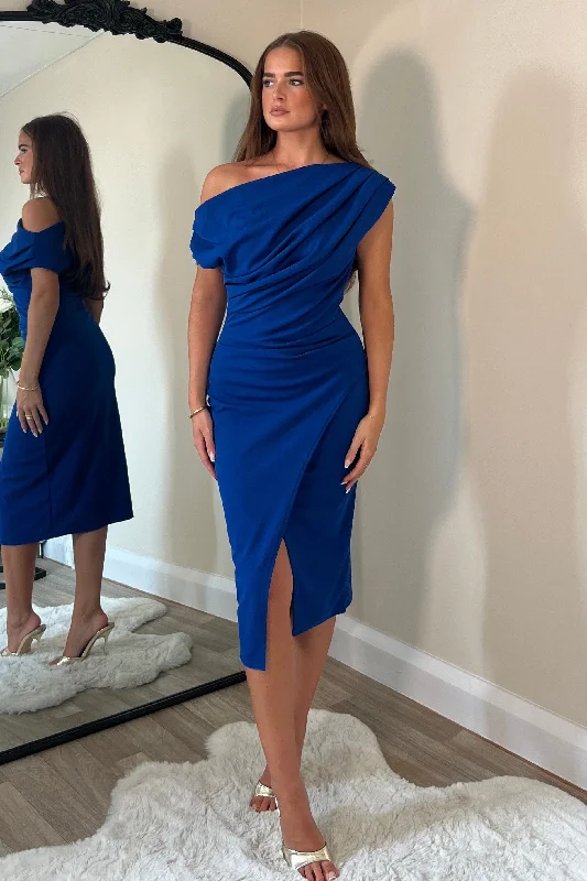 Ariana Asymmetric Midi Dress Royal Blue