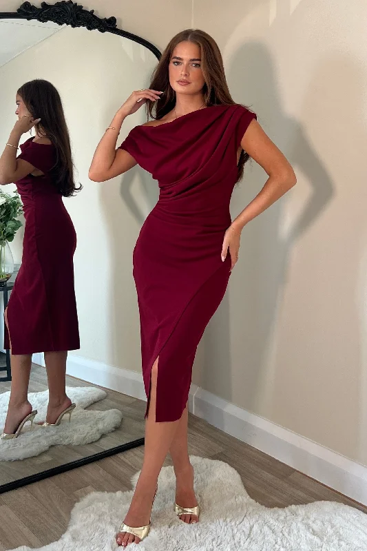 Ariana Asymmetric Midi Dress Wine