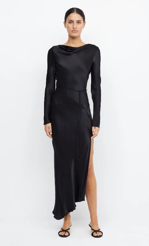 MOON DANCE LONG SLEEVE MAXI DRESS - BLACK