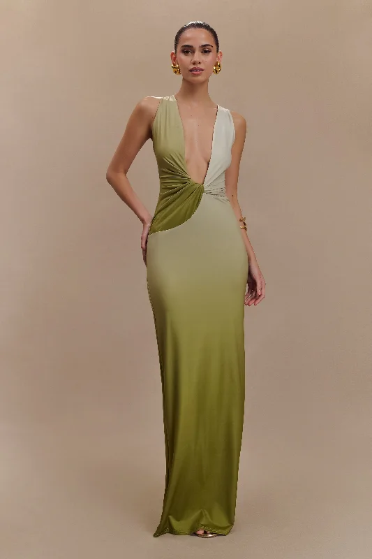 Stella Draped Slinky Maxi Dress - Ombre Vintage Olive