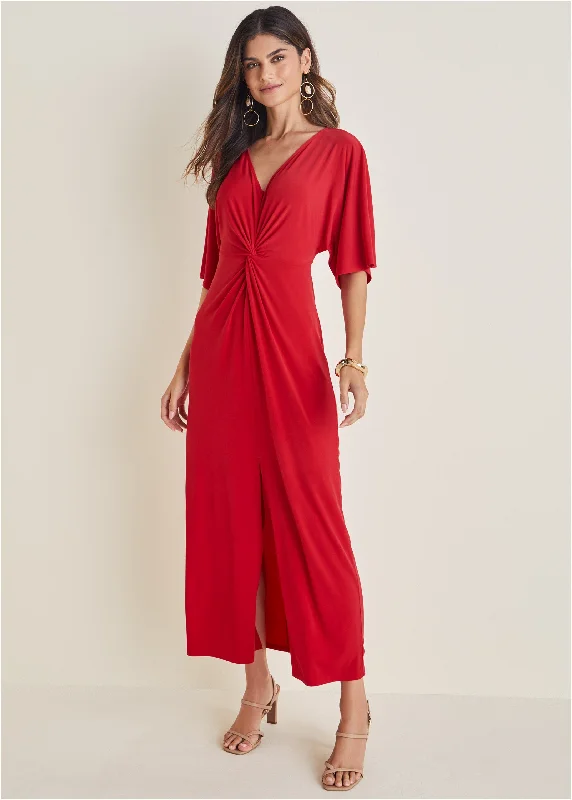 Twist Front Maxi Dress - Red