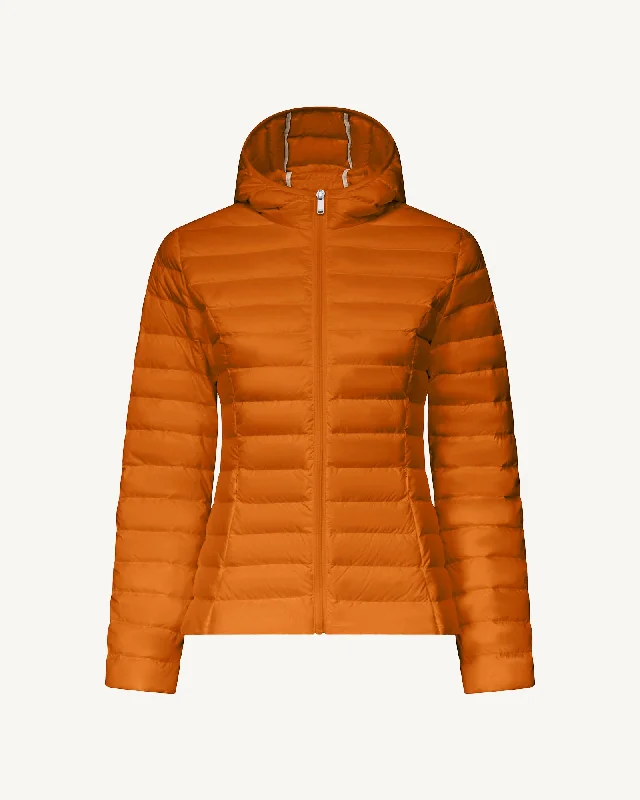 Burnt orange Cloe lightweight hooded puffer jacket