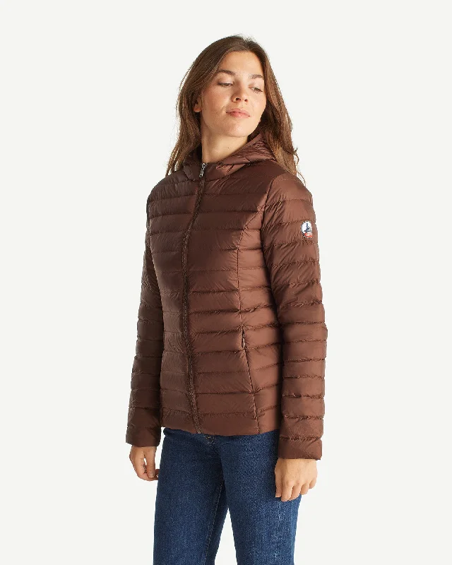 Dark chocolate Cloe lightweight hooded puffer jacket