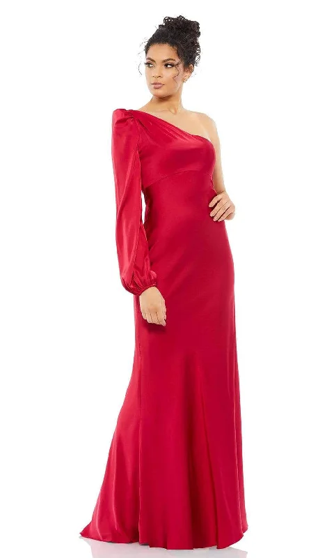 Ieena Duggal - 55401I Blouson Sleeve One Shoulder Satin Gown