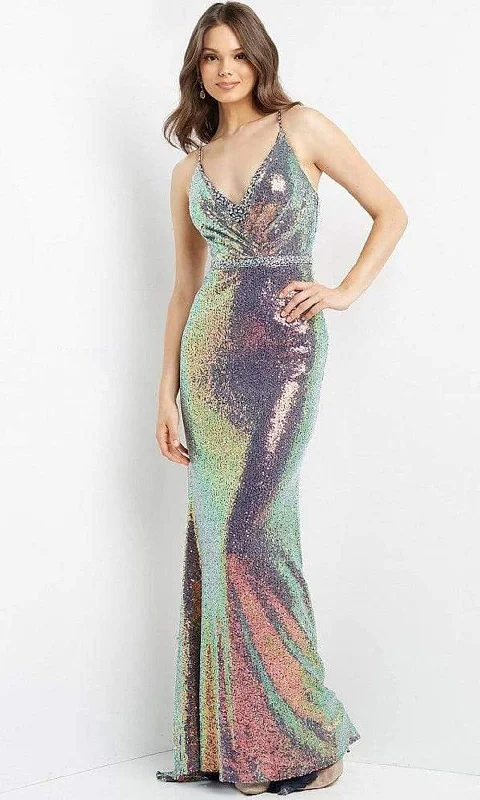 JVN by Jovani - JVN06391 V Neck Holographic Shimmer Gown