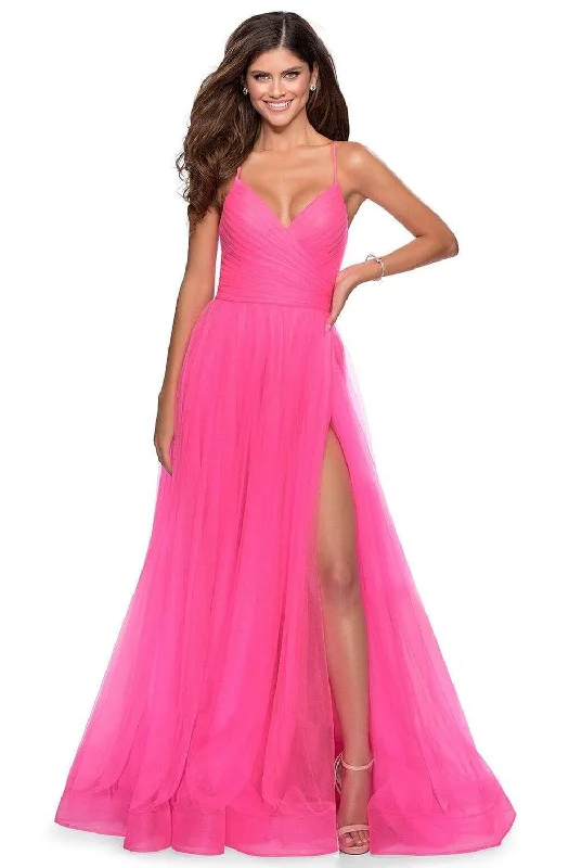 La Femme - 28561 Ruched Tulle A-Line Dress with Slit