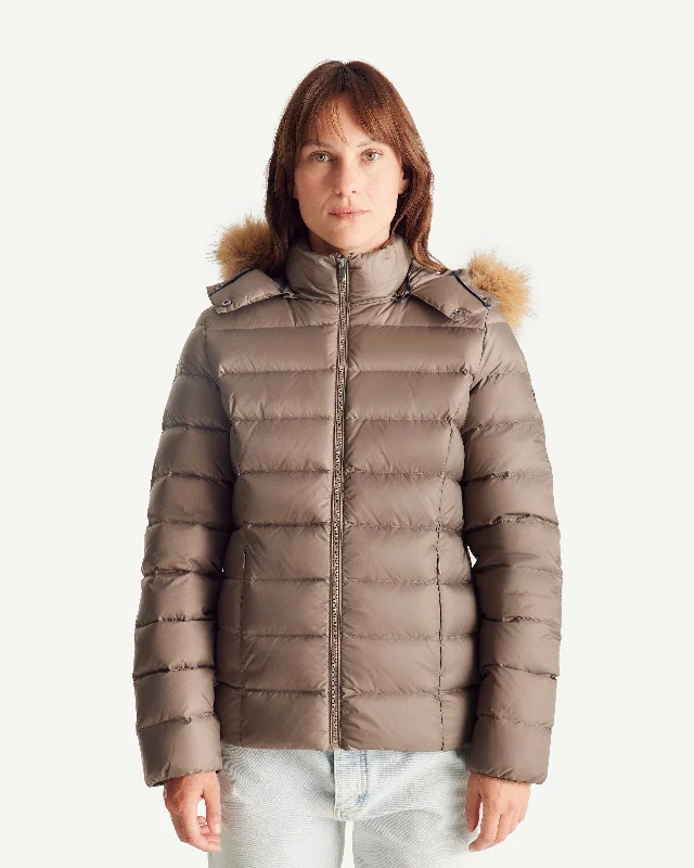 Luxe Extreme Cold hooded down jacket Taupe