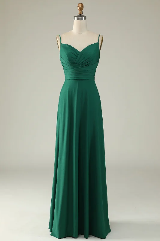 Spaghetti Straps Dark Green Long Prom Dress