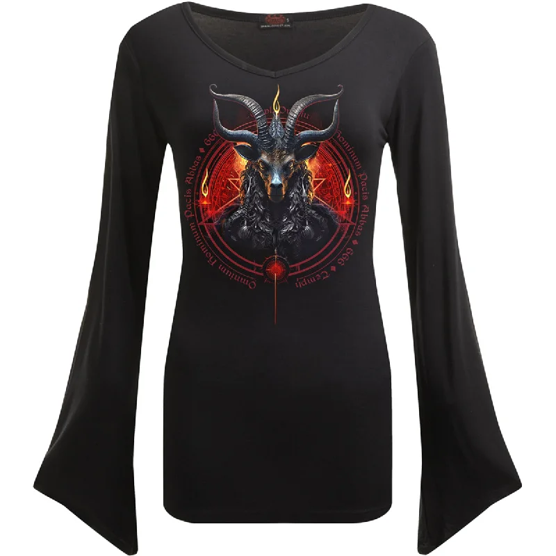 BAPHOMET - V Neck Goth Sleeve Top Black