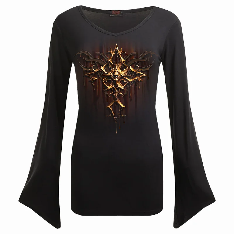 DRIPPING GOLD - V Neck Goth Sleeve Top Black