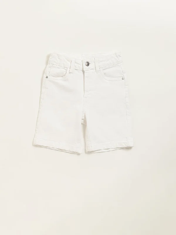 HOP Kids White Mid Rise Shorts