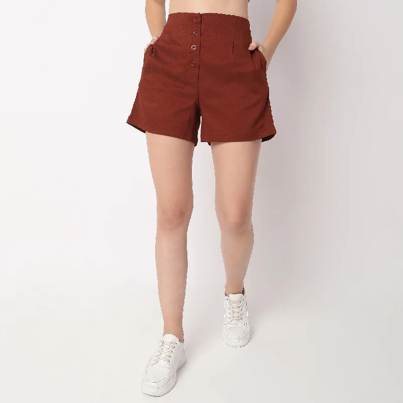 Regular Fit Solid High Rise Shorts