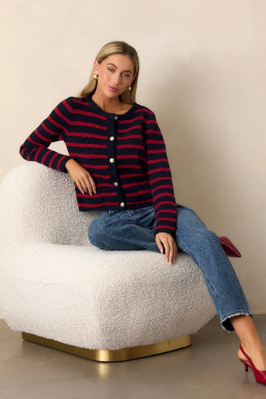 The Time Is Right 100% Cotton Red Stripe Cardigan