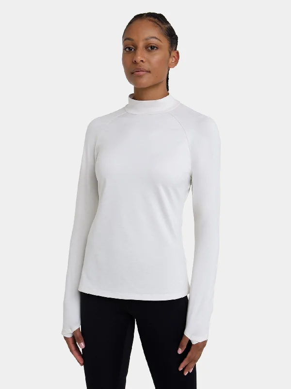 Bliss SuperThermal Long Sleeve Running Mock Neck Top For Women With Thumbholes & Brushed Inner Fabric