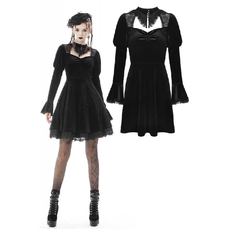 Women's Gothic Puff Sleeved Cutout Velvet Dress