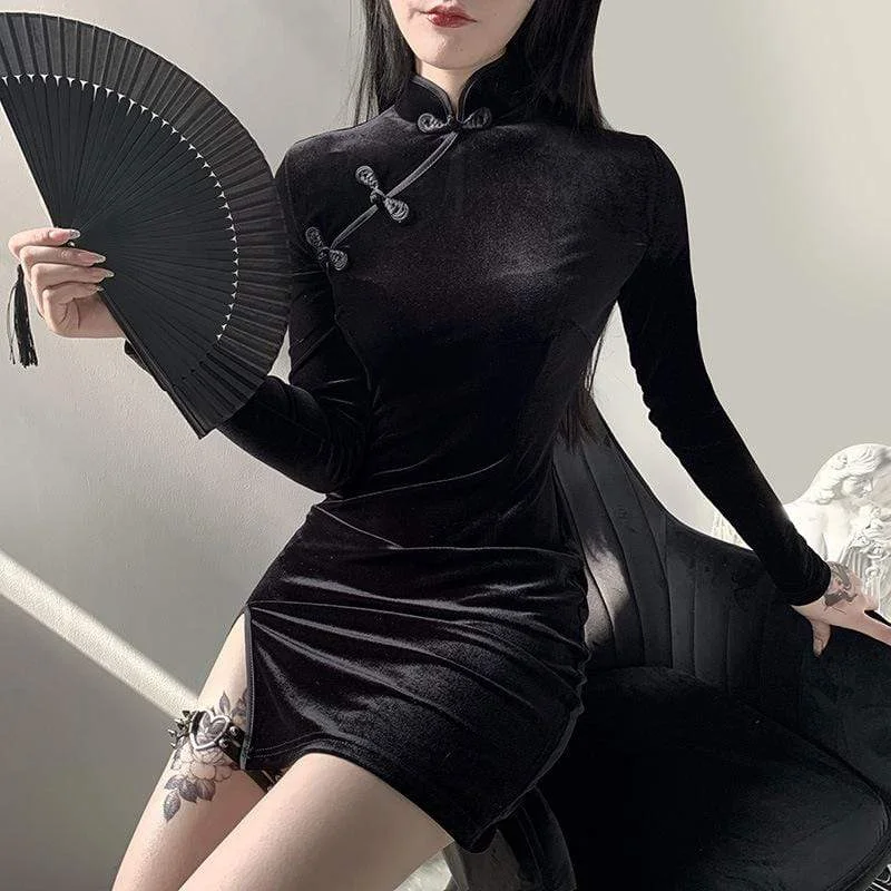 Women's Grunge Cheongsam Collar Side Slit Dress