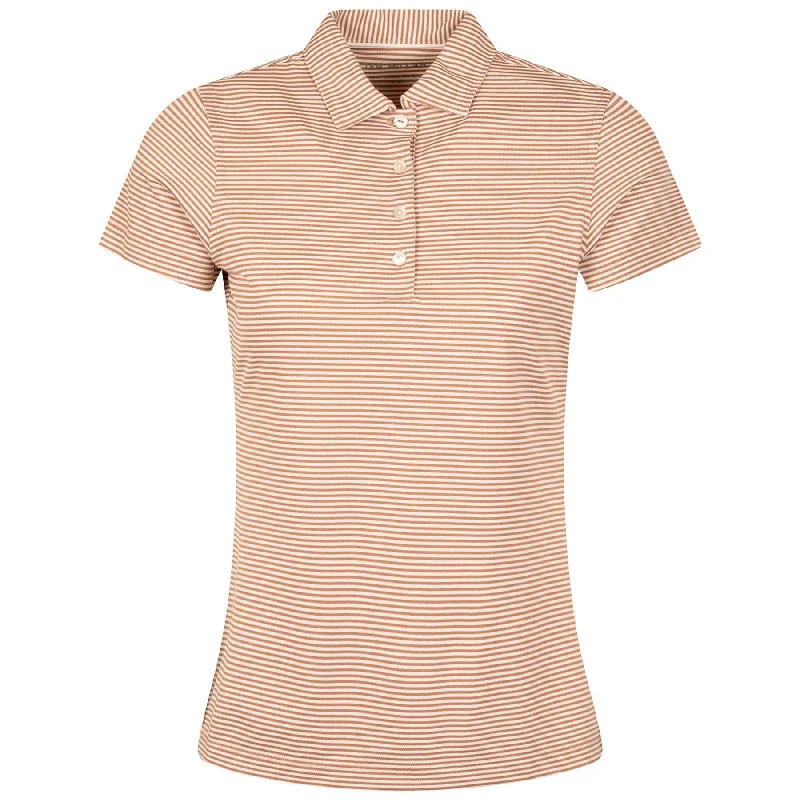 Womens Vista Stripe Sport Mesh Button Polo Camel/Ivory - AW24