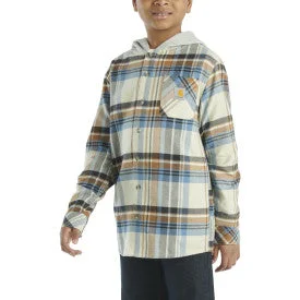 Youth Boys Long Sleeve Flannel Button Front Hooded Shirt - Malt